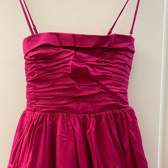 NWOT Reformation Kastoria Dress in Rhubarb Pink Red Maxi Pleated Sleeveless Gown - Picture 7 of 9